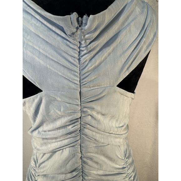 New BCBGMAXAZRIA Women’s Dress Off The Shoulder Midi Cut Out Baby Blue Size L - Picture 5 of 11